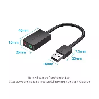 Vention 2-portová externá USB zvuková karta 0,15 m čierna 2.1 kanály 16 bit