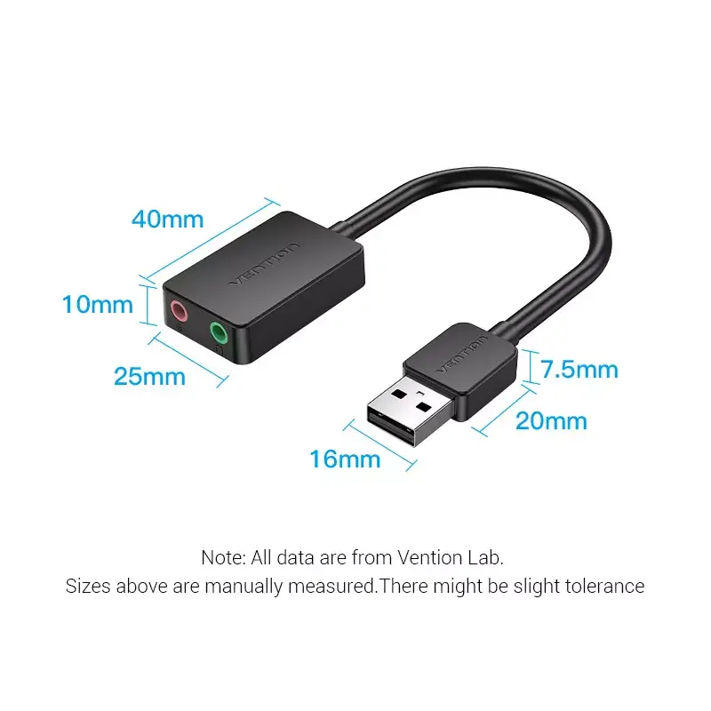 Vention 2-portová externá USB zvuková karta 0,15 m čierna 2.1 kanály 16 bit