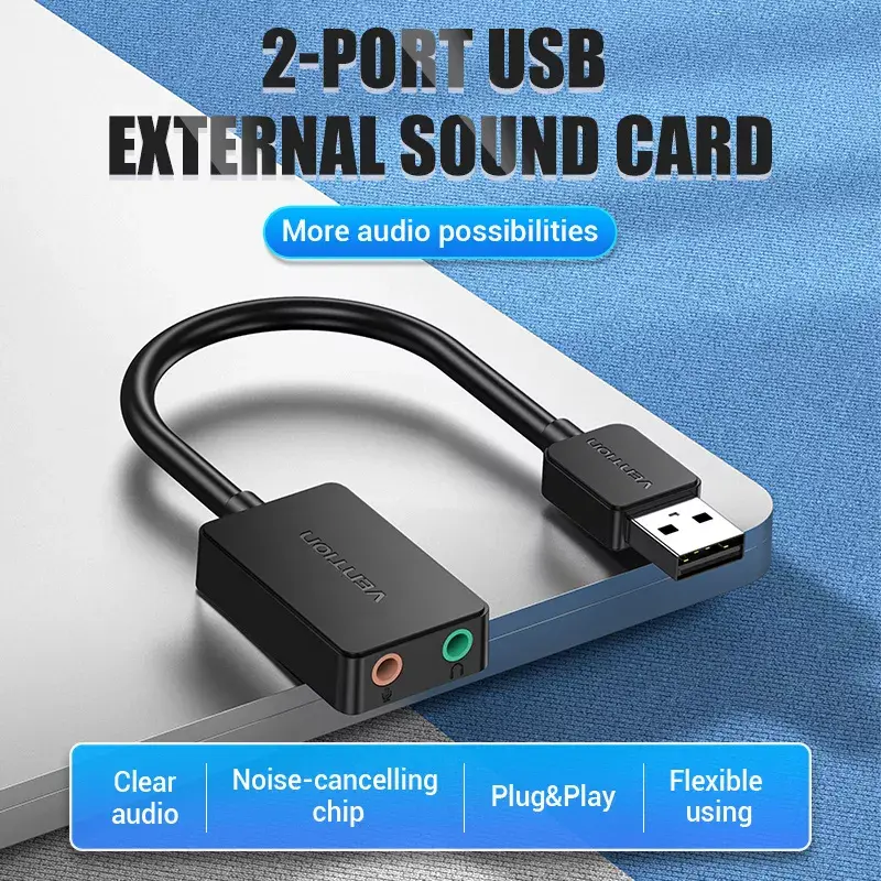 Vention 2-portová externá USB zvuková karta 0,15 m čierna 2.1 kanály 16 bit