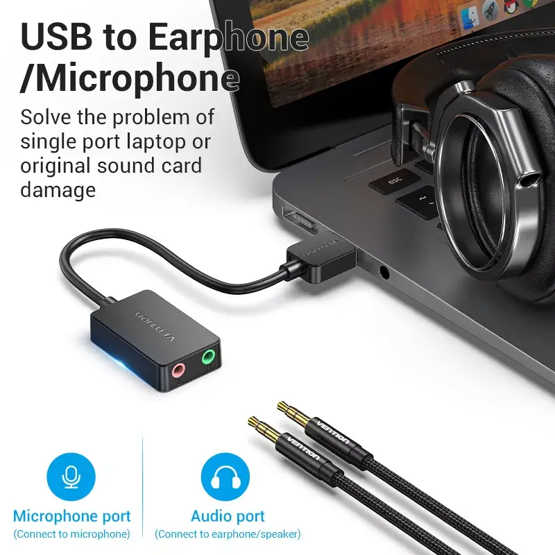 Vention 2-portová externá USB zvuková karta 0,15 m čierna 2.1 kanály 16 bit