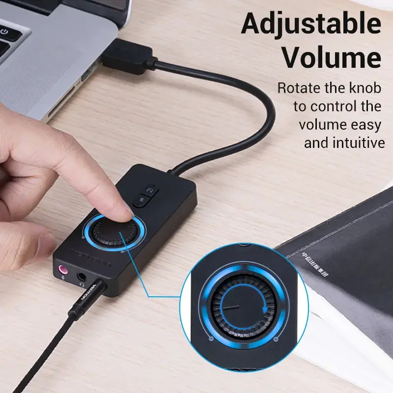Vention USB 2.0 externý stereo zvukový adaptér s reguláciou hlasitosti 0,15 M čierna ABS