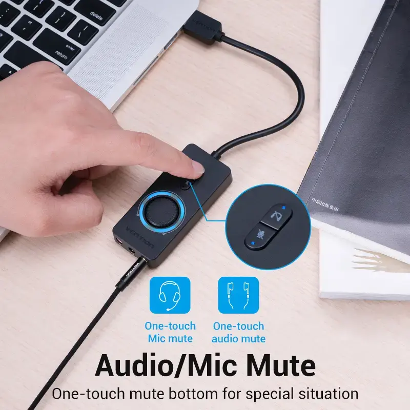 Vention USB 2.0 externý stereo zvukový adaptér s reguláciou hlasitosti 0,15 M čierna ABS