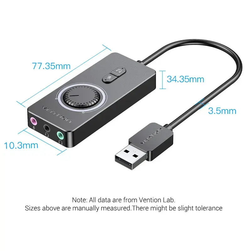 Vention USB 2.0 externý stereo zvukový adaptér s reguláciou hlasitosti 0,15 M čierna ABS