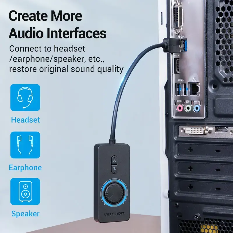 Vention USB 2.0 externý stereo zvukový adaptér s reguláciou hlasitosti 0,15 M čierna ABS