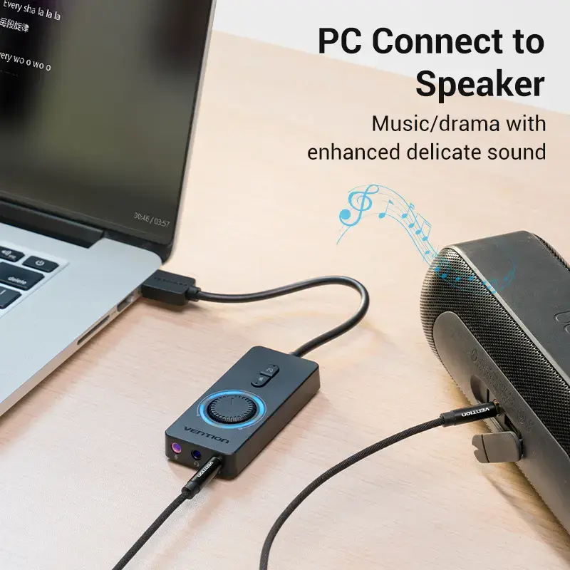 Vention USB 2.0 externý stereo zvukový adaptér s reguláciou hlasitosti 0,15 M čierna ABS