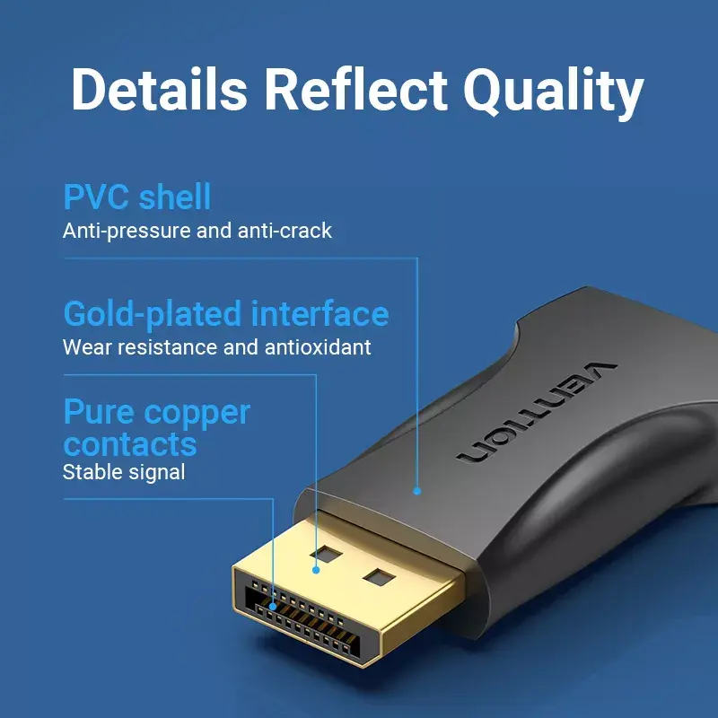 DisplayPort na HDMI adaptér Vention HBOB0, DisplayPort konektor samec na HDMI konektor samica, čierny, zlaté kontakty