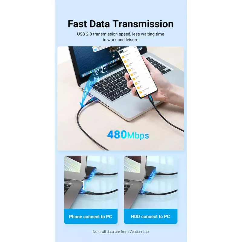 USB adaptér Vention CDWB0 USB 2.0 konektor samec na USB-C konektor samica čierny PVC
