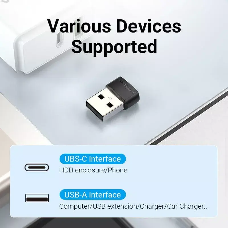 USB adaptér Vention CDWB0 USB 2.0 konektor samec na USB-C konektor samica čierny PVC
