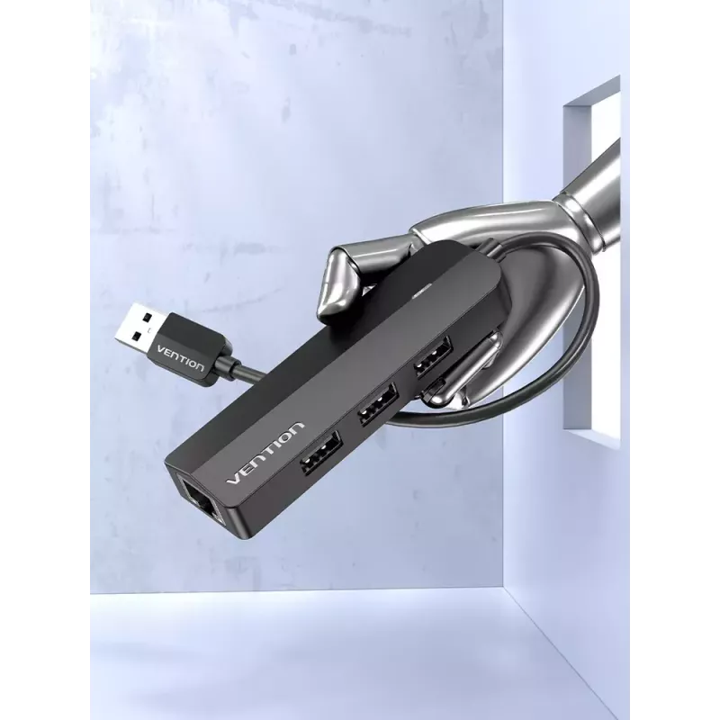 USB 2.0 hub Vention 3-portový s 100M Ethernet adaptérom, USB 2.0 host, 4 porty, čierny