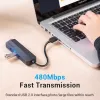 USB 2.0 hub Vention 3-portový s 100M Ethernet adaptérom, USB 2.0 host, 4 porty, čierny