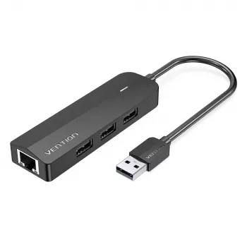 USB 2.0 hub Vention 3-portový s 100M Ethernet adaptérom, USB 2.0 host, 4 porty, čierny