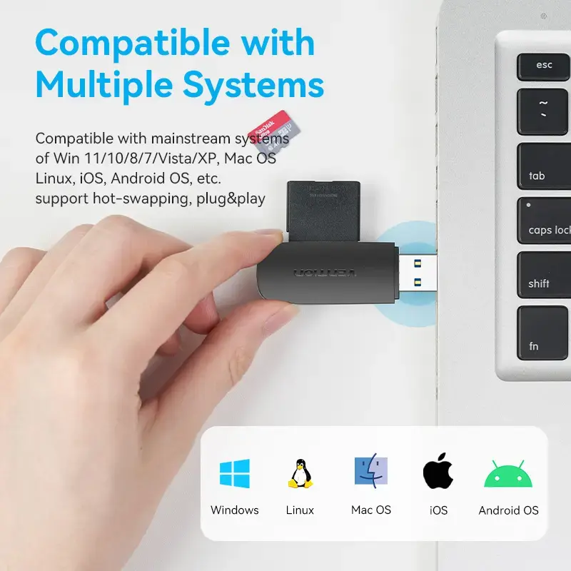 Vention CLGB0 čítačka kariet 2 v 1, USB 3.0 A, SD + TF, dvojité písmeno jednotky, čierna