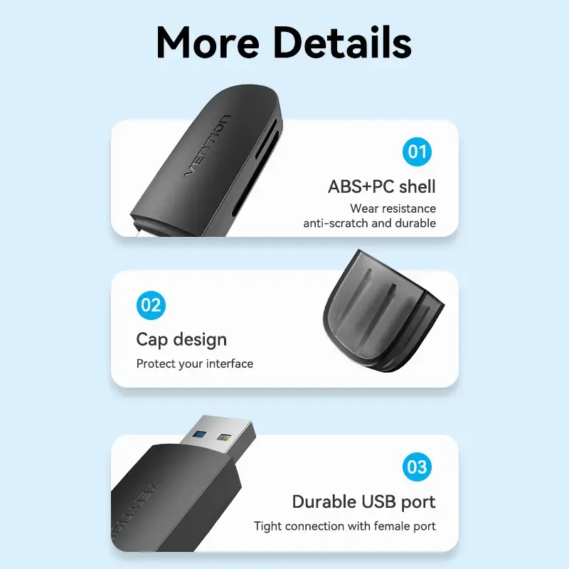 Vention CLGB0 čítačka kariet 2 v 1, USB 3.0 A, SD + TF, dvojité písmeno jednotky, čierna