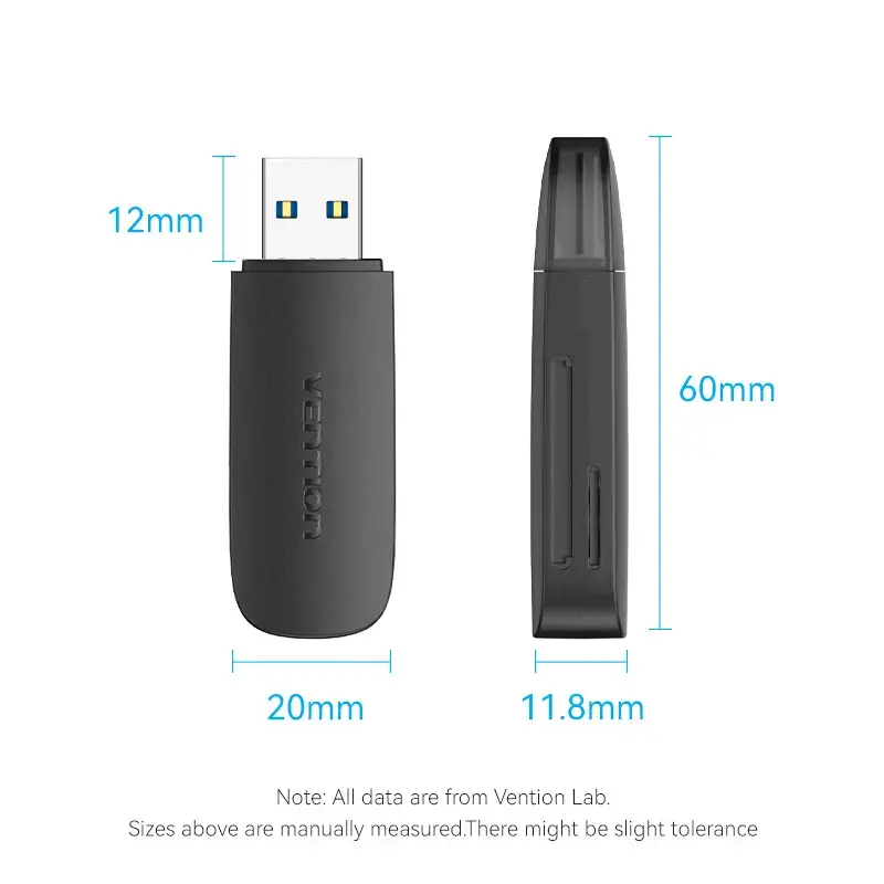 Vention CLGB0 čítačka kariet 2 v 1, USB 3.0 A, SD + TF, dvojité písmeno jednotky, čierna
