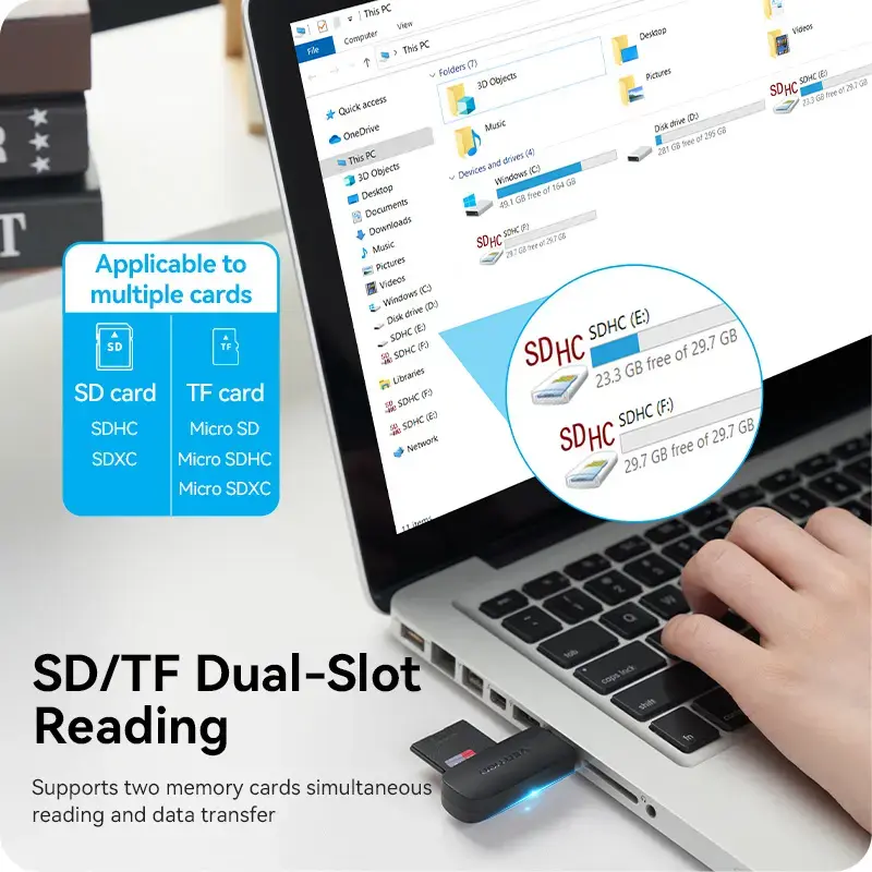 Vention CLGB0 čítačka kariet 2 v 1, USB 3.0 A, SD + TF, dvojité písmeno jednotky, čierna