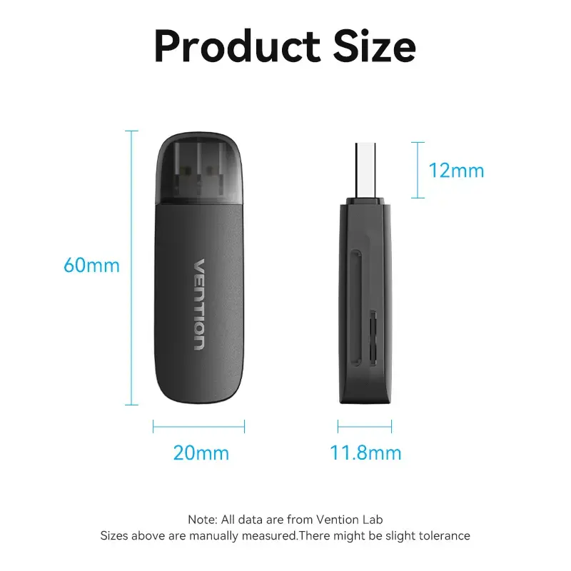 Vention 2-in-1 USB 3.0 A čítačka kariet SD+TF, USB 3.2 Gen 1, 5000 Mbit/s, čierna