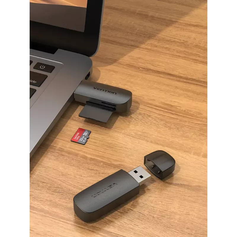 Vention 2-in-1 USB 3.0 A čítačka kariet SD+TF, USB 3.2 Gen 1, 5000 Mbit/s, čierna
