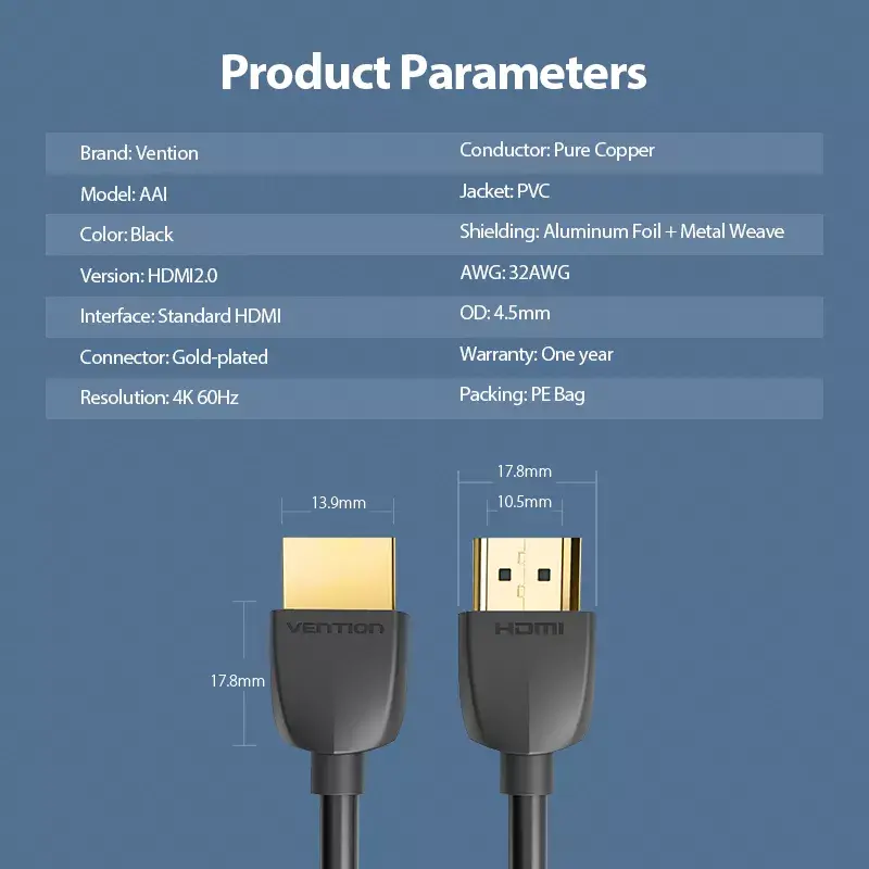 Vention prenosný HDMI kábel 3M čierny HDMI 2.0 18 Gbit/s