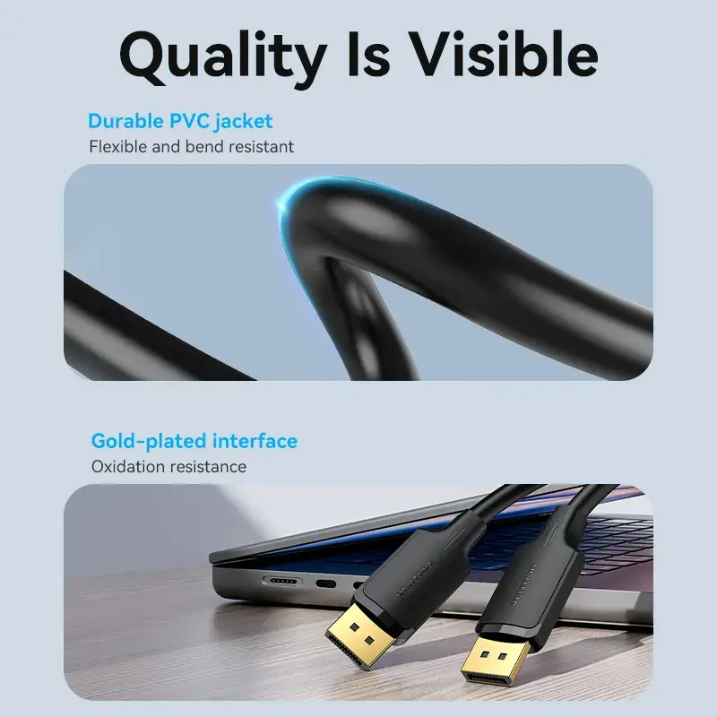 DisplayPort kábel, konektor samec-konektor samec, Vention, 1,5 m, 4K HD, čierny, priemer 6 mm