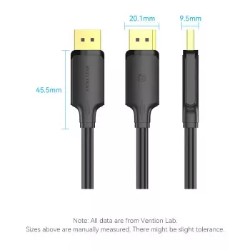 DisplayPort kábel Vention HAKBI — DisplayPort na DisplayPort, 3 m, čierny