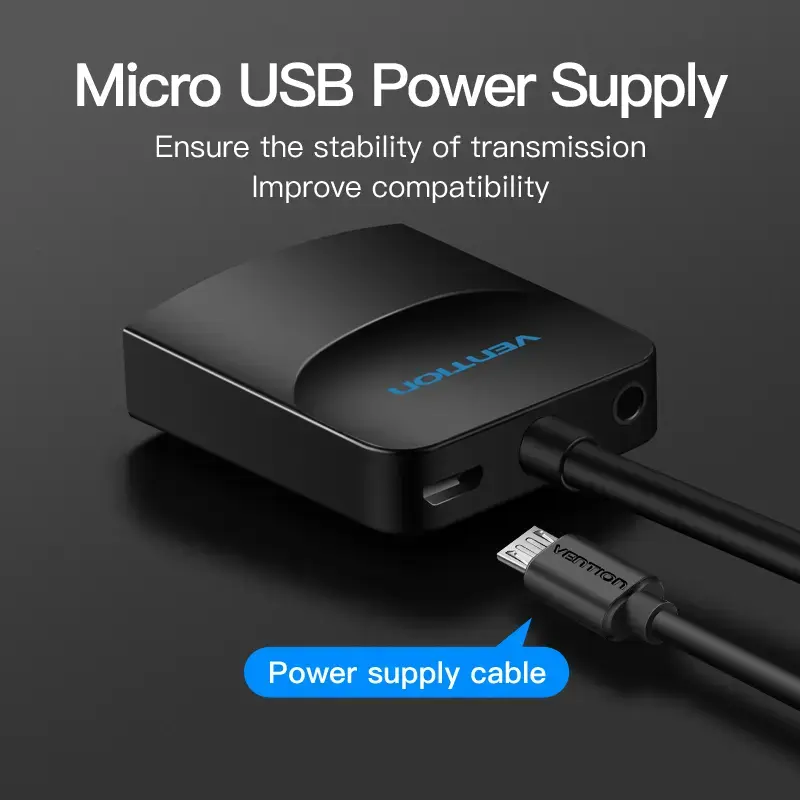Konvertor VGA na HDMI Vention 0,15 m čierny VGA HDMI Micro-USB audio