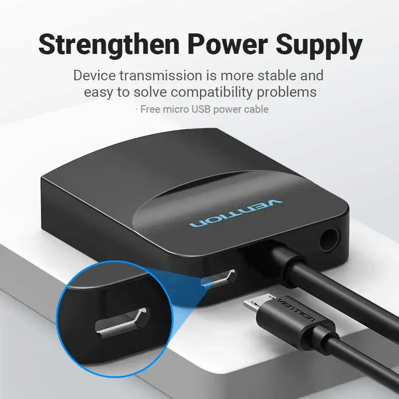 Konvertor VGA na HDMI Vention 0,15 m čierny VGA HDMI Micro-USB audio