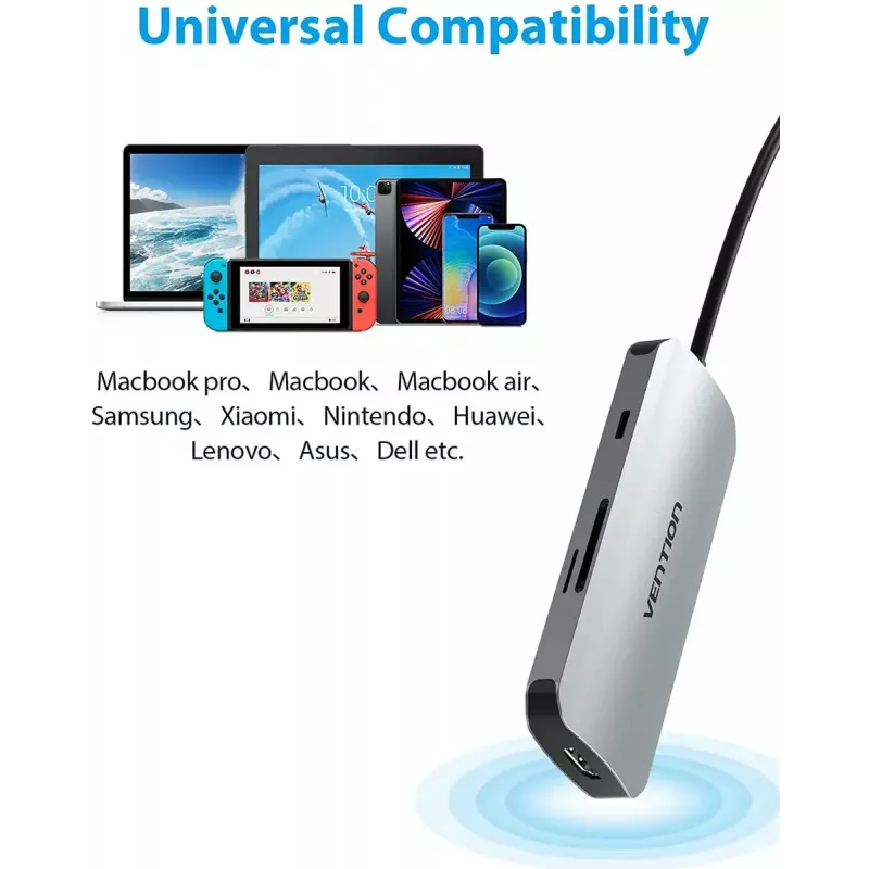 Dokovacia stanica Vention USB-C na HDMI USB 3.0x3 SD TF PD 100W sivá