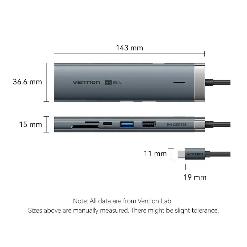Vention TGVHB dokovacia stanica USB-C 9v1, 4K 60Hz, 100W PD, 0,15 m