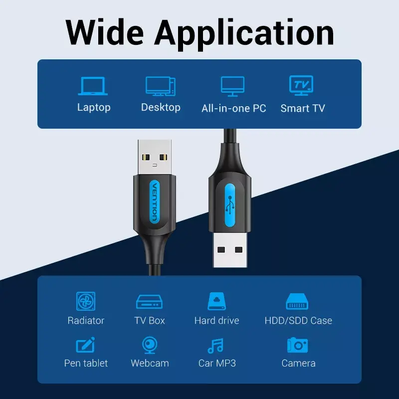 Vention COJBH kábel USB 2.0, USB-A samec – USB-A samec, 2 m, 2 A, čierny
