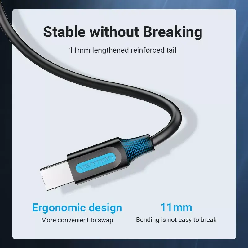 Kábel USB 2.0 A samec na B samec 3 m — Vention — čierny PVC, 480 Mbit/s, 2 A