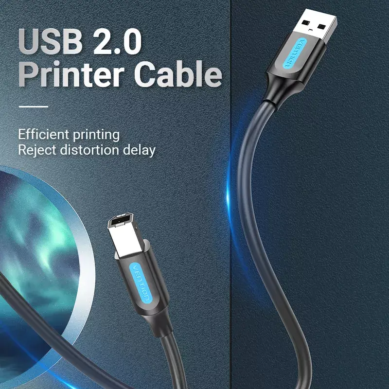 Kábel USB 2.0 A samec na B samec 3 m — Vention — čierny PVC, 480 Mbit/s, 2 A