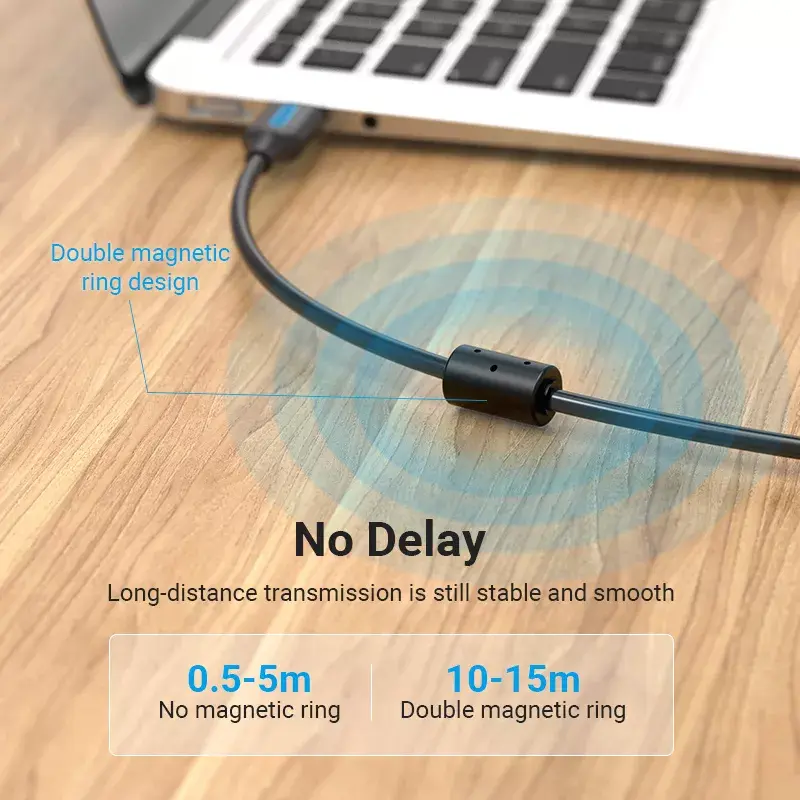 Kábel USB 2.0 A samec na B samec 3 m — Vention — čierny PVC, 480 Mbit/s, 2 A