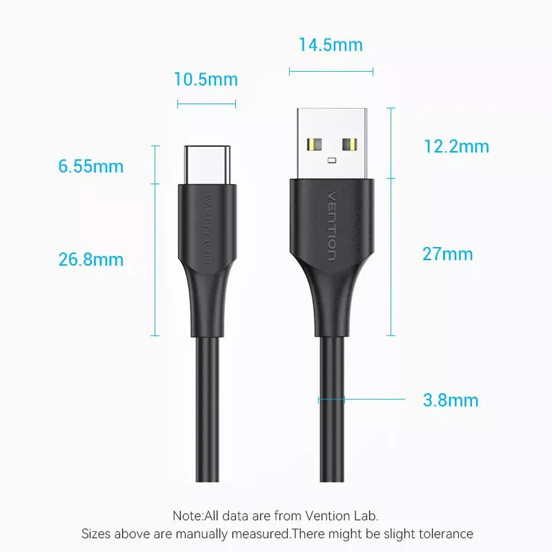 Vention USB 2.0 A samec na C samec 3A kábel 0.5M čierny