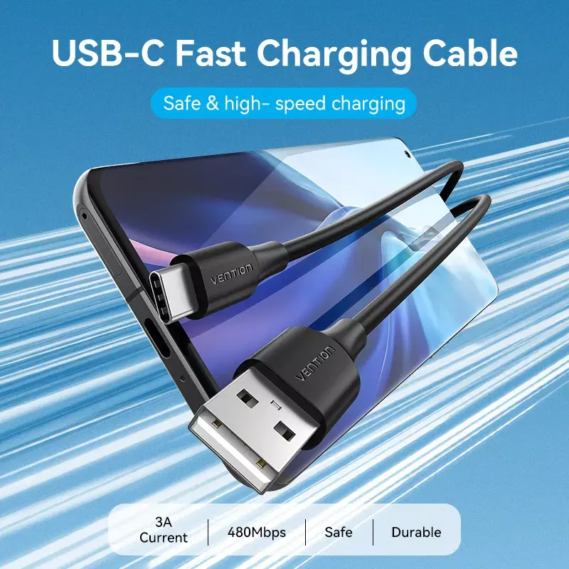 Vention USB 2.0 A samec na C samec 3A kábel 0.5M čierny