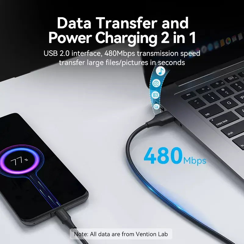 Vention USB 2.0 A samec na C samec 3A kábel 0.5M čierny