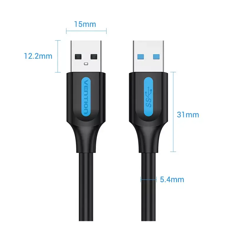 Vention CONBD kábel USB 3.0, USB-A samec – USB-A samec, 0,5 m, PVC, čierny