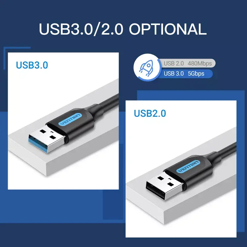 Vention CONBD kábel USB 3.0, USB-A samec – USB-A samec, 0,5 m, PVC, čierny