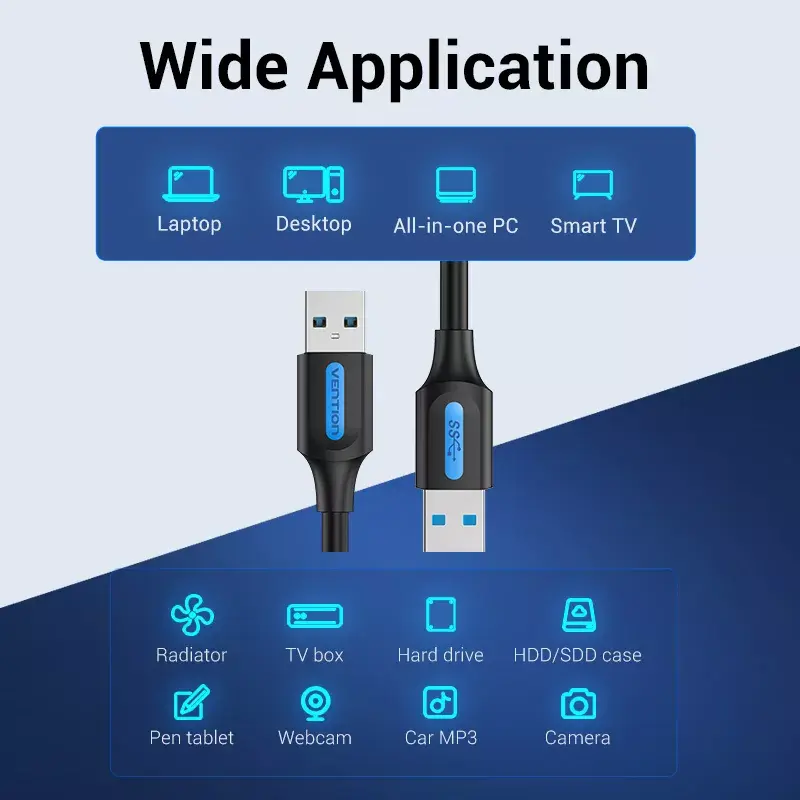Vention CONBD kábel USB 3.0, USB-A samec – USB-A samec, 0,5 m, PVC, čierny