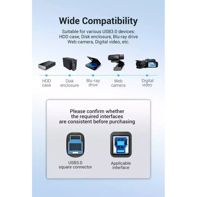 Vention COOBI tlačiarenský kábel USB 3.0, USB-A samec na USB-B samec, 3 m, 5 Gbps, čierny