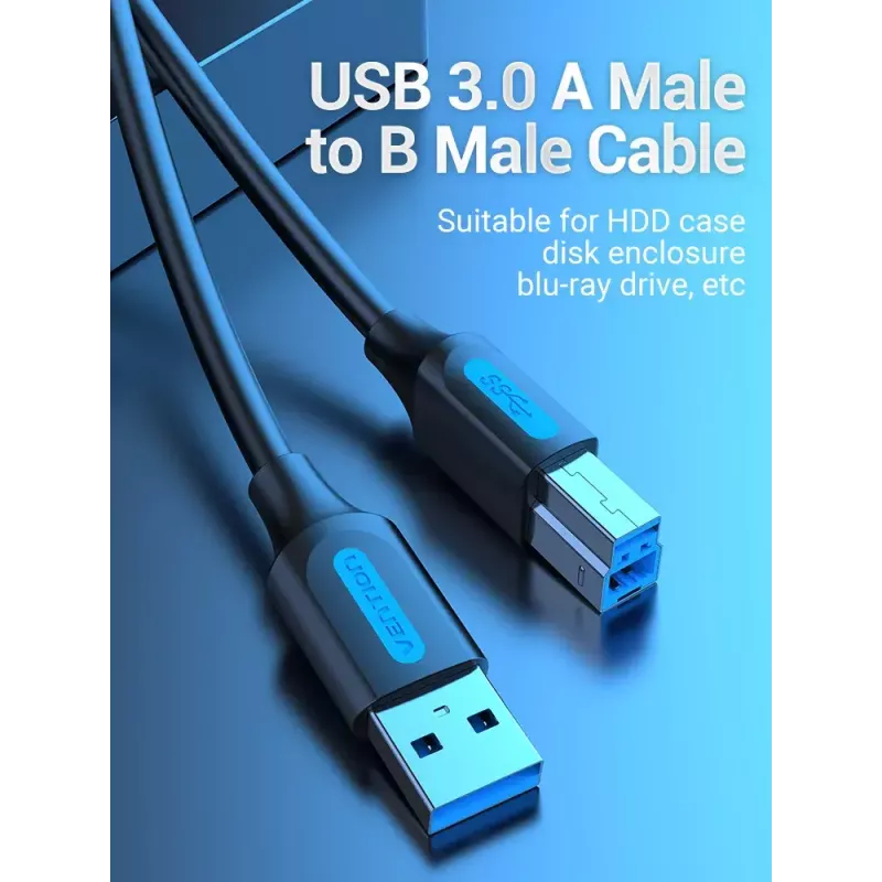 Vention COOBI tlačiarenský kábel USB 3.0, USB-A samec na USB-B samec, 3 m, 5 Gbps, čierny
