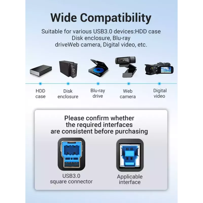 Vention COOBI tlačiarenský kábel USB 3.0, USB-A samec na USB-B samec, 3 m, 5 Gbps, čierny