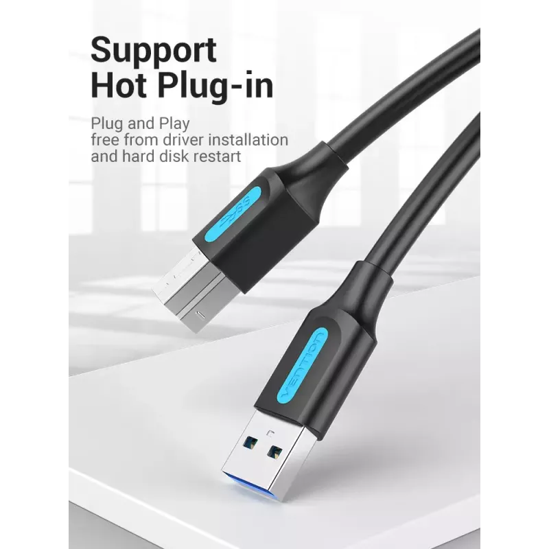 Vention COOBI tlačiarenský kábel USB 3.0, USB-A samec na USB-B samec, 3 m, 5 Gbps, čierny