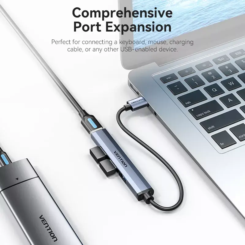 Vention CKOHB mini rozbočovač USB 3.0 4 v 1, 1x USB 3.0 + 3x USB 2.0, 5 Gbps, 0,15 m, hliník, sivý