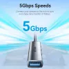 Vention CKOHB mini rozbočovač USB 3.0 4 v 1, 1x USB 3.0 + 3x USB 2.0, 5 Gbps, 0,15 m, hliník, sivý
