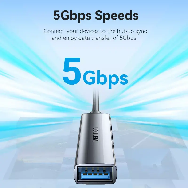 Vention CKOHB mini rozbočovač USB 3.0 4 v 1, 1x USB 3.0 + 3x USB 2.0, 5 Gbps, 0,15 m, hliník, sivý