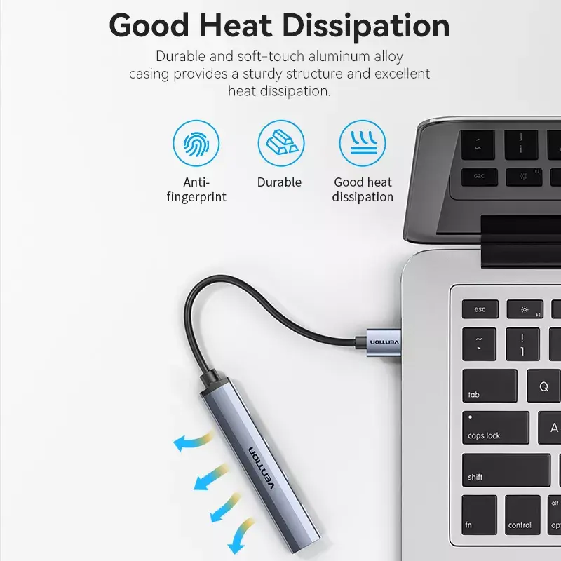 Vention CKOHB mini rozbočovač USB 3.0 4 v 1, 1x USB 3.0 + 3x USB 2.0, 5 Gbps, 0,15 m, hliník, sivý