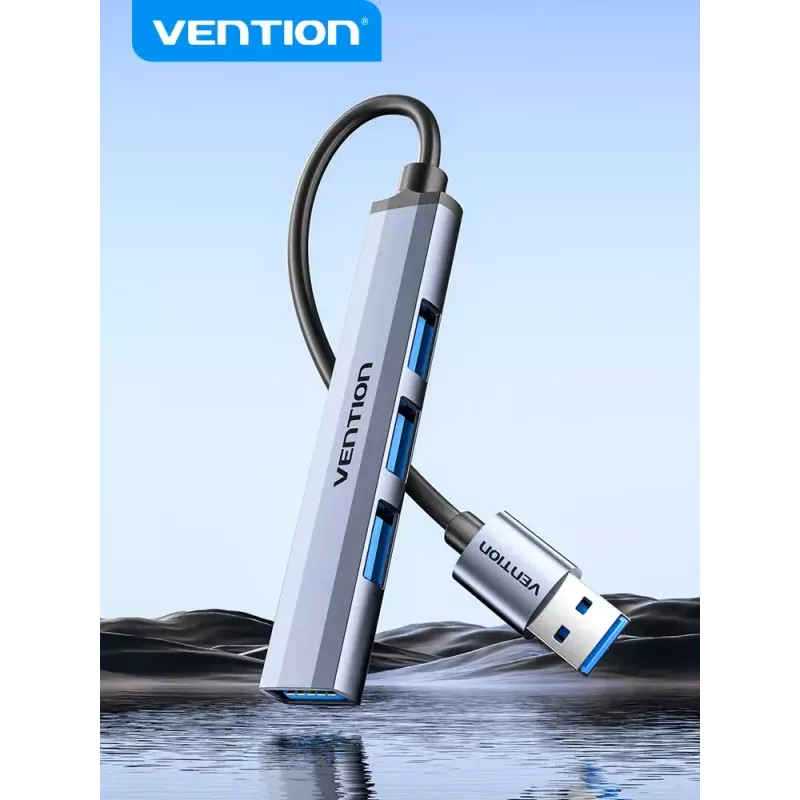 Vention CKOHB mini rozbočovač USB 3.0 4 v 1, 1x USB 3.0 + 3x USB 2.0, 5 Gbps, 0,15 m, hliník, sivý