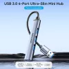 Vention CKOHB mini rozbočovač USB 3.0 4 v 1, 1x USB 3.0 + 3x USB 2.0, 5 Gbps, 0,15 m, hliník, sivý