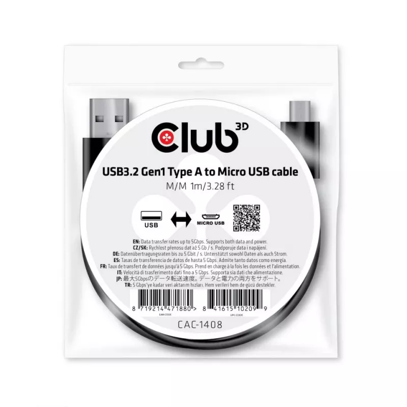 USB 3.2 Gen1 Type-A na Micro-USB kábel M/M 1 m CLUB3D CAC-1408