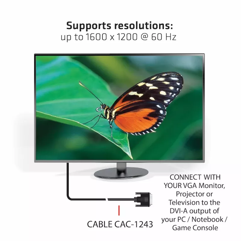DVI-A na VGA kábel M/M CLUB3D CAC-1243 3m 28 AWG čierny